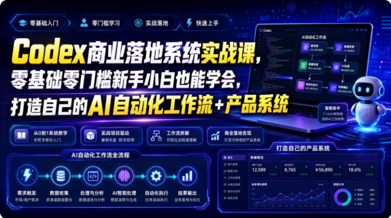 Codex商业落地系统实战课,零基础零门槛新手小白也能学会,打造自己的AI自动化工作流+产品系统-双壹文化