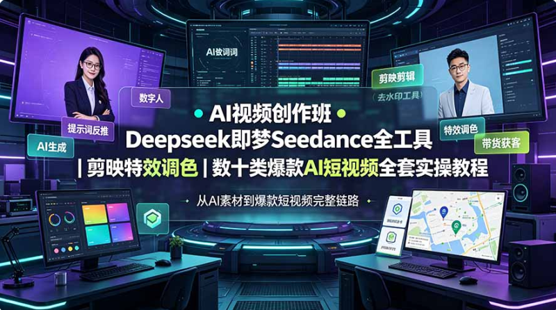 AI视频创作班◆Deepseek即梦Seedance全工具|剪映特效调色|数十类爆款AI短视频全套实操教程-双壹文化