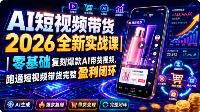 AI短视频带货2026全新实战课|零基础复刻爆款AI带货视频,跑通短视频带货完整盈利闭环-双壹文化
